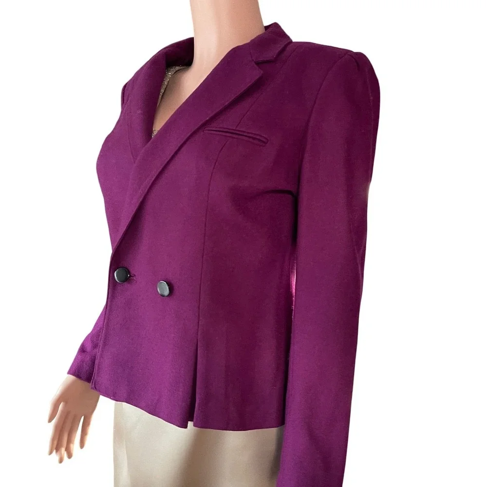 VTG Sasson Wool Blazer Sz 10 Magenta Cropped Double Breasted 80s Paris NY - Picture 5 of 16